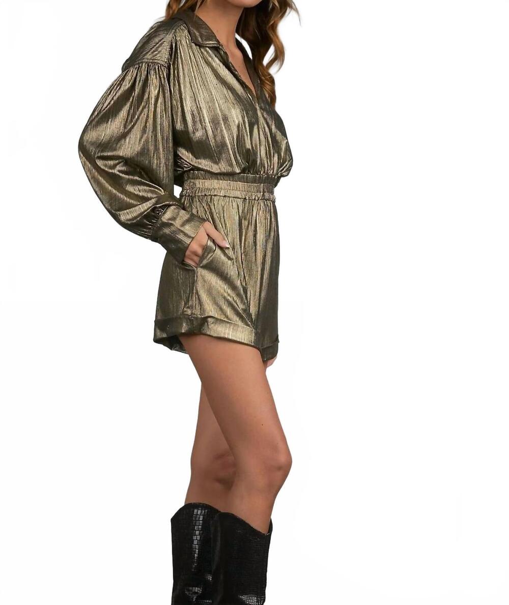 NEW ELAN collared long sleeve romper in gold - Picture 5 of 6